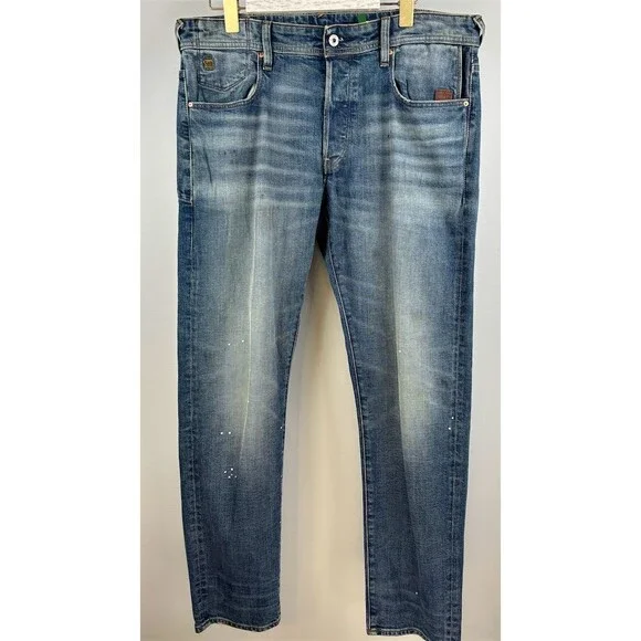 G-Star RAW G-Bleid Slim Men's Tapered Jeans Medium Wash Paint Splatter 34X32